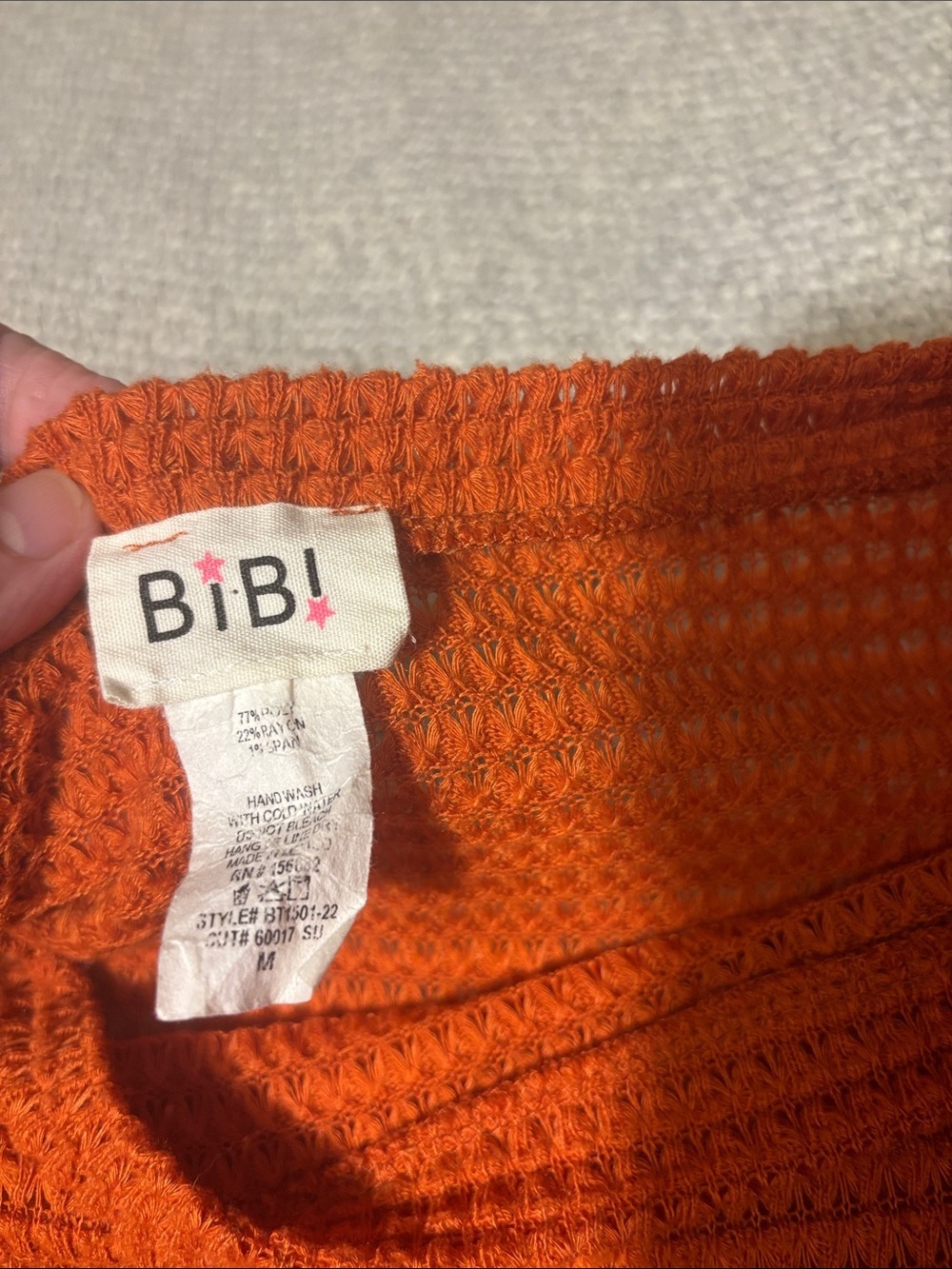 BiBi Textured Waffle-Knit Long Sleeve Top in Rust Orange - Picture 3 of 7